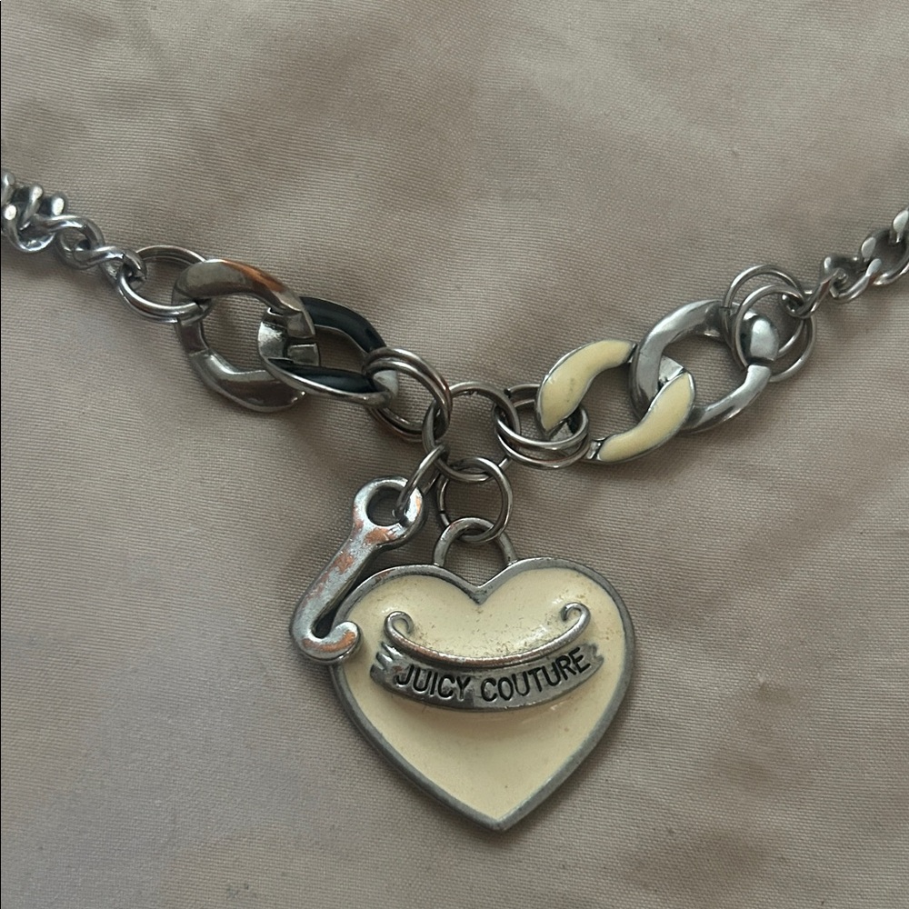 Juicy Couture Silver and Cream Heart Necklace